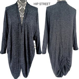 ALKAMY LS Curved Edge Ruched Back Long Sweater Coat Topper XS NWT